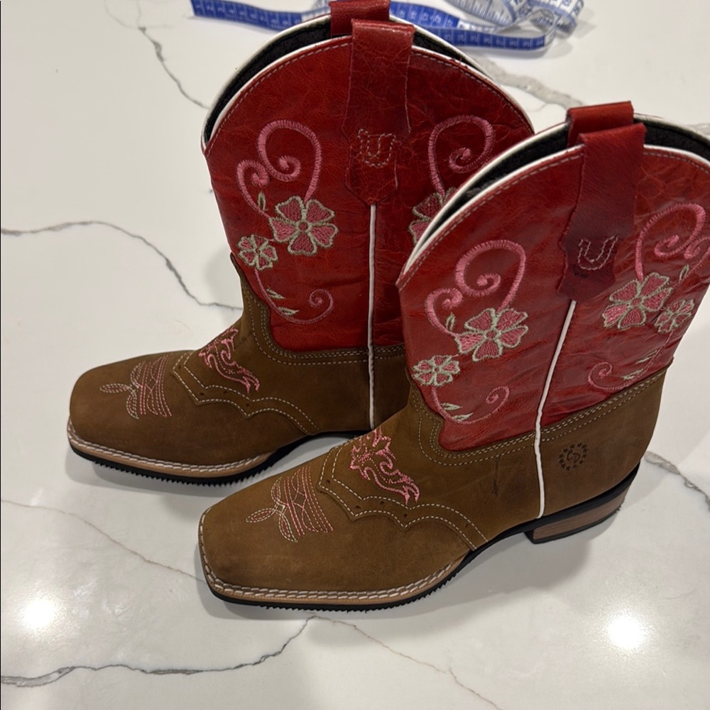 Red and Brown Embroidered Cowboy Boots made in Mexico